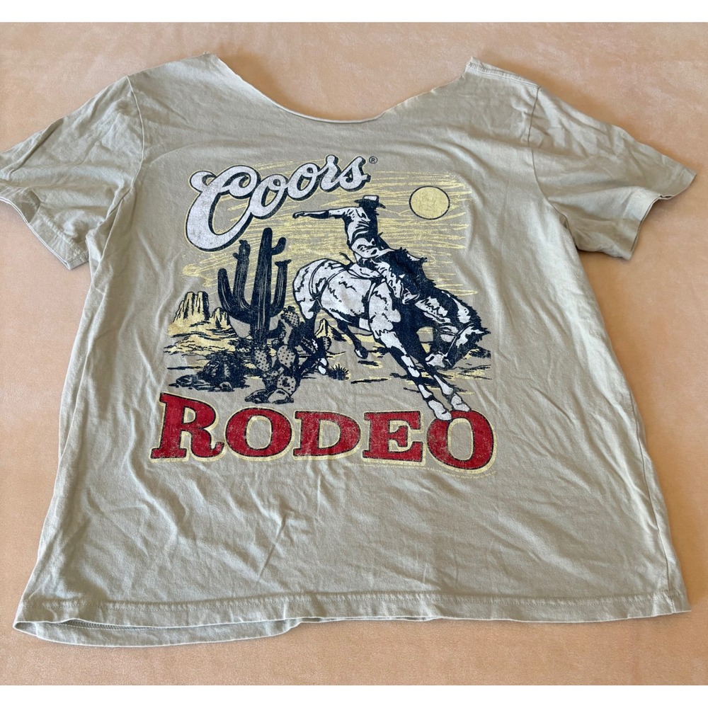 Coors Rodeo Graphic Tee Sage Green Cut Neckline Western Cowboy T-Shirt XL